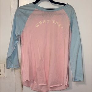 Marc Jacobs Pastel Pink & Blue Raglan Tee - "WHAT THE?"